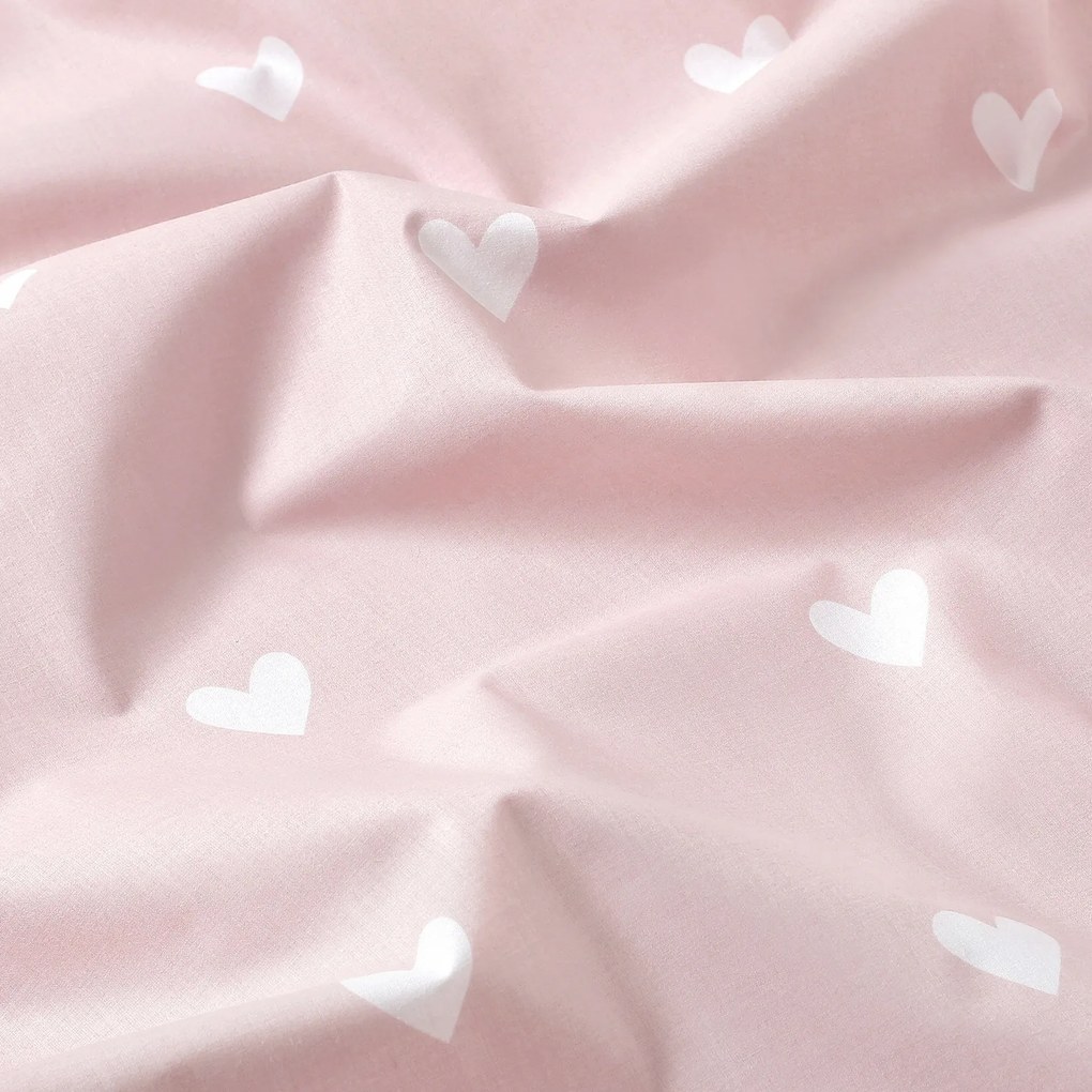 Goldea pamut gumis lepedő - szívecskék, púderrózsaszín alapon 160 x 200 cm