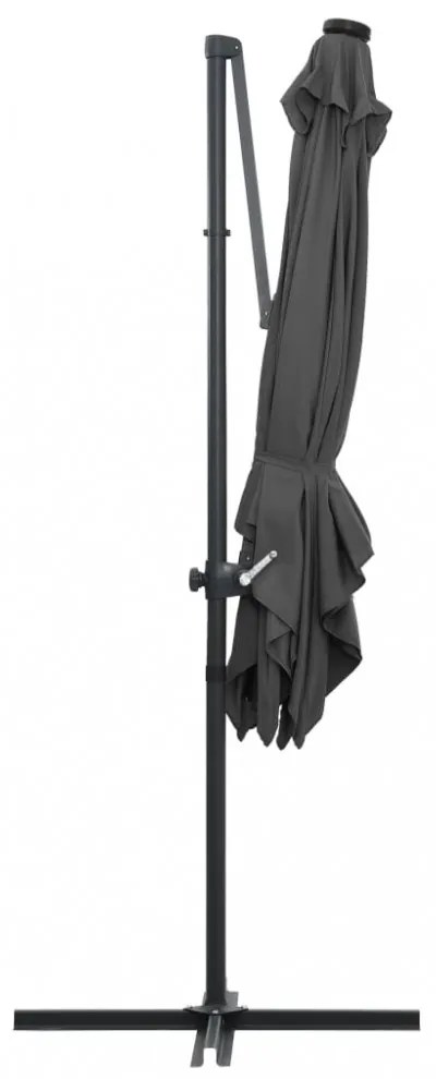 antracit konzolos napernyő LED-del és acélrúddal 250x250 cm