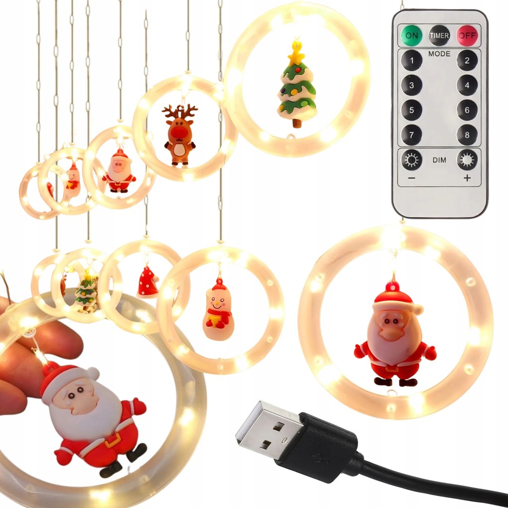 Függöny Led Karácsonyi Lámpák Kerekek Figurákkal 10 db 8 Mód 110 Led