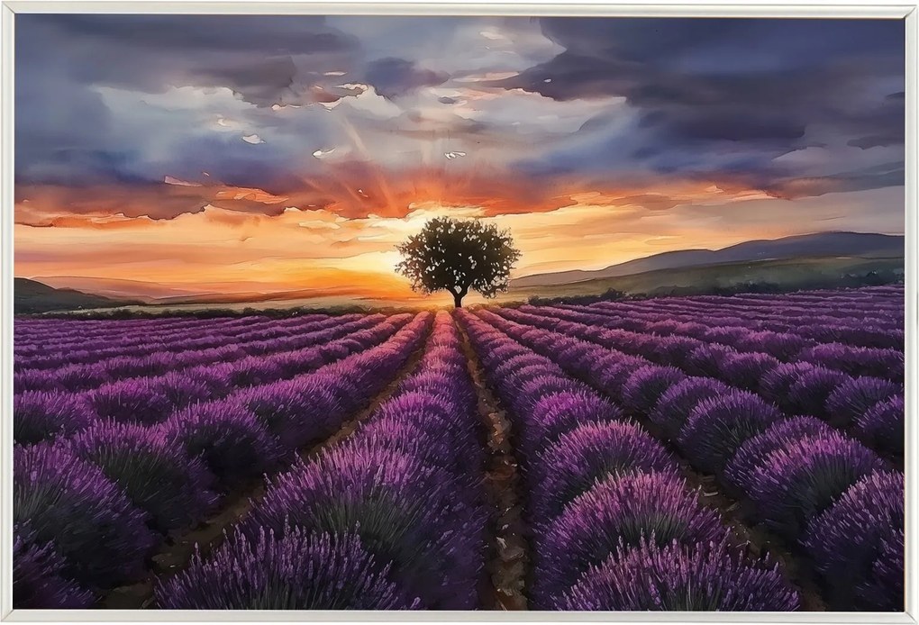 Poszter Keret Alumínium Levendula Mező Naplemente Provence 60x40
