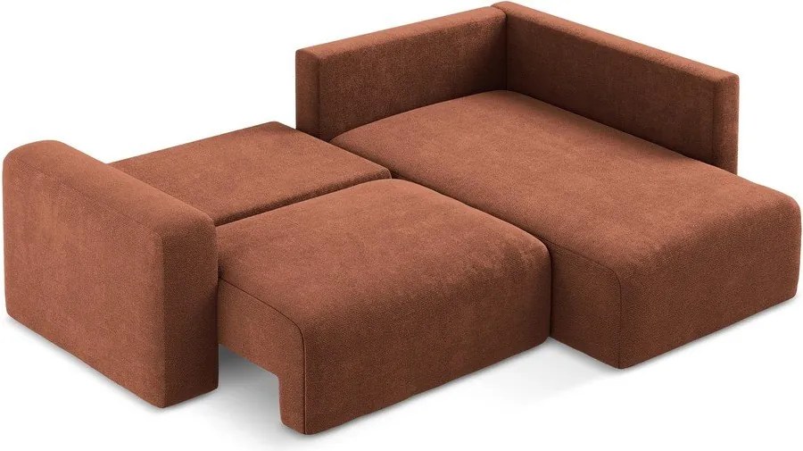 Terrakotta színű zsenília kinyitható-tárolóhelyes sarokkanapé (jobb oldali-L alakú) Kona – Makamii