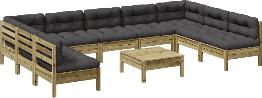 vidaXL 10 részes impregnált fenyőfa kerti kanapészett párnákkal