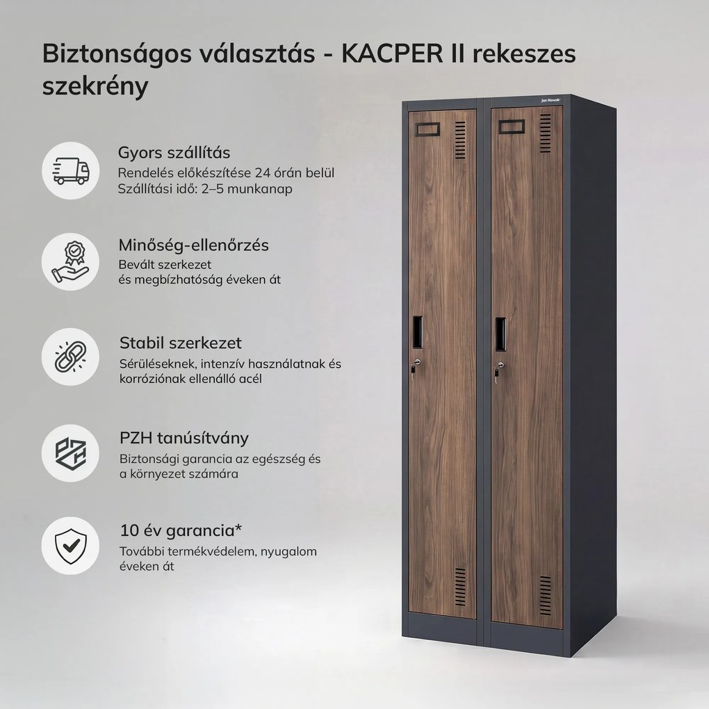 Kétrekeszes dolgozói szekrény, antracit, dió, 600x1800x500 mm: KACPER II Eco Design