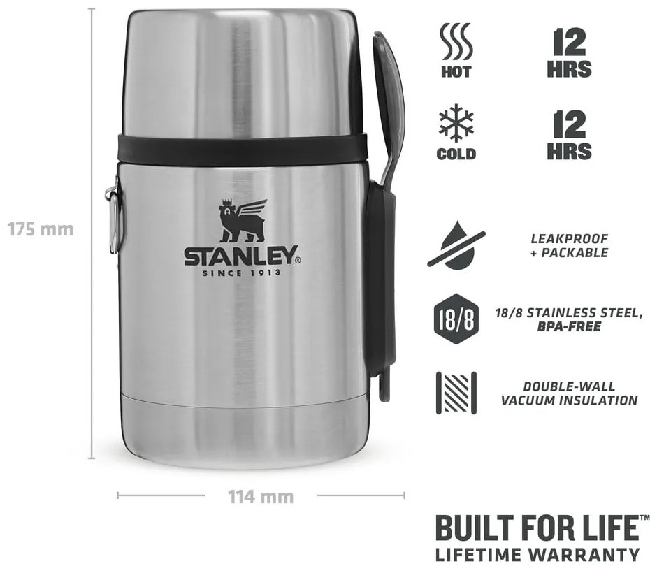 Ezüstszínű rozsdamentes acél ételtartó termosz 530 ml Adventure – Stanley