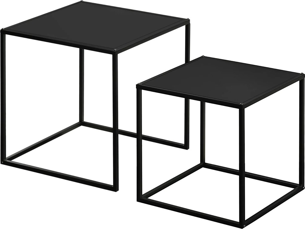 HOMCOM négyszögletű kávasztal 2 darabos szett, modern dizájnú oldaltábla, acél keret, egymásra rakható, nappali asztal a nappalihoz és hálószobához, f