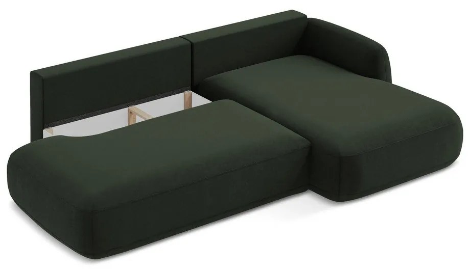 Sötétzöld kinyitható sarokkanapé (jobb oldali-heverő résszel) Hale – Makamii