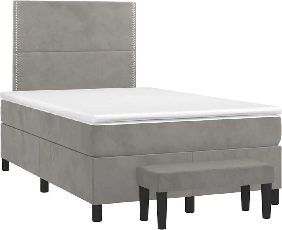 vidaXL világosszürke bársony rugós ágy matraccal 120 x 190 cm