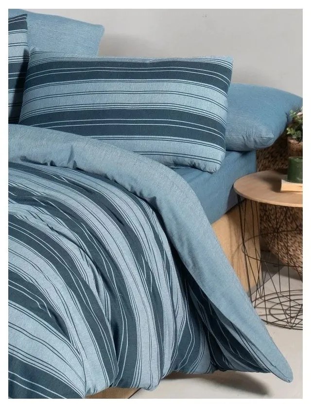 Kék kétszemélyes hosszabbított ágyneműhuzat lepedővel, négyrészes 200x220 cm Stripes – Mila Home