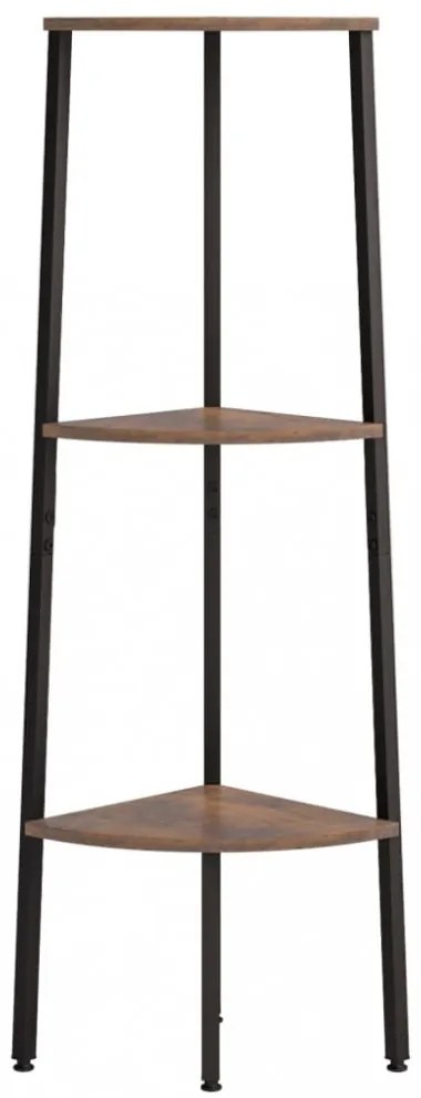 3 szintes sötétbarna és fekete sarokpolc 45,5 x 31,5 x 120 cm