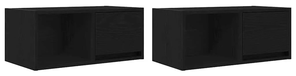 2 db fekete tölgy színű szerelt fa TV-szekrény 60x31x25,5 cm