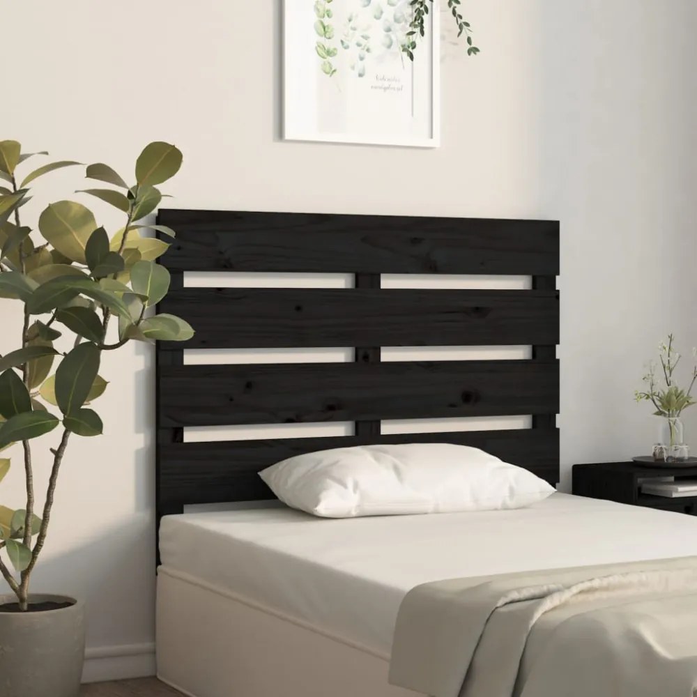 fekete tömör fenyőfa fejtámla 75 x 3 x 80 cm