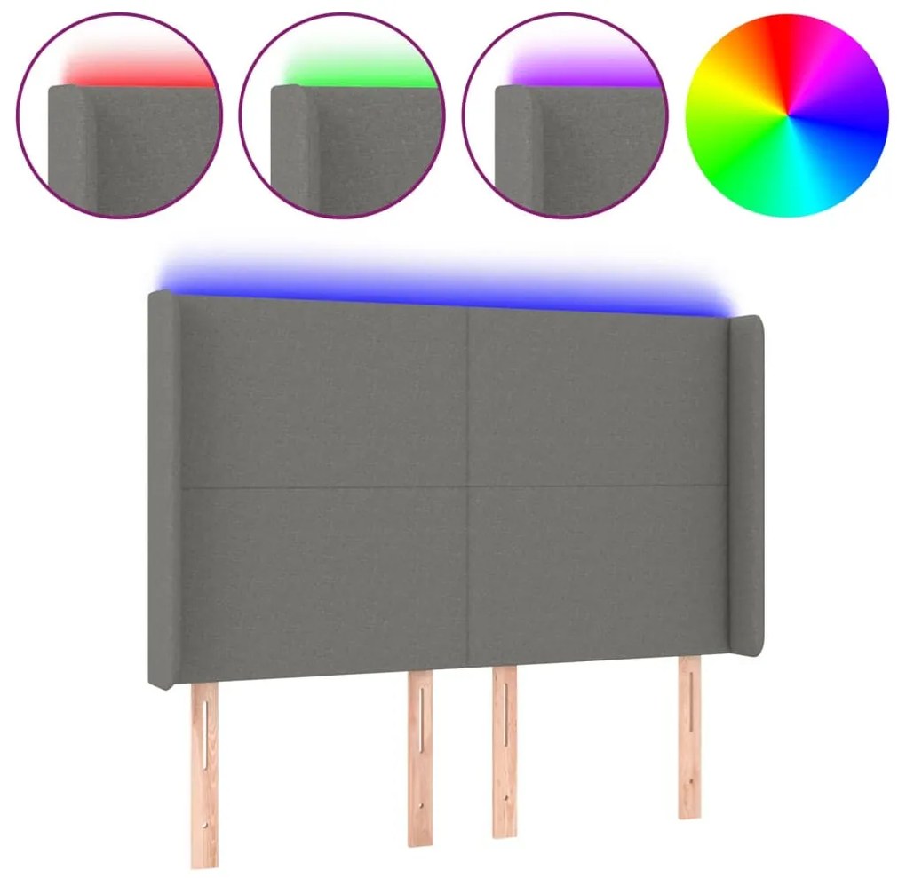 sötétszürke szövet LED-es fejtámla 147x16x118/128 cm