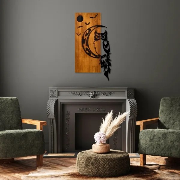 Falra szerelhető dekoráció 36x66 cm bagoly fa/fém