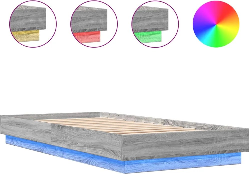 vidaXL szürke sonoma színű ágykeret LED-világítással 90x200 cm
