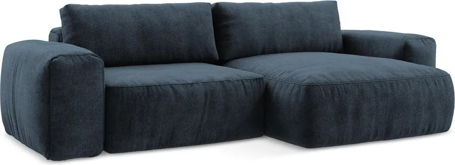 Sötétkék zsenília kinyitható sarokkanapé (jobb oldali-heverő résszel) Kuki – Makamii