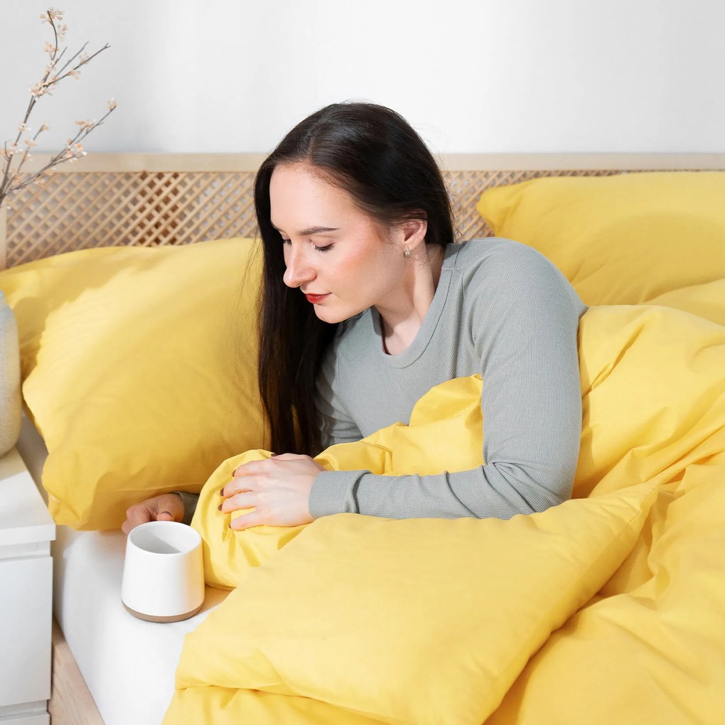 Goldea pamut ágyneműhuzat garnitúra - sárga 140 x 200 és 70 x 90 cm