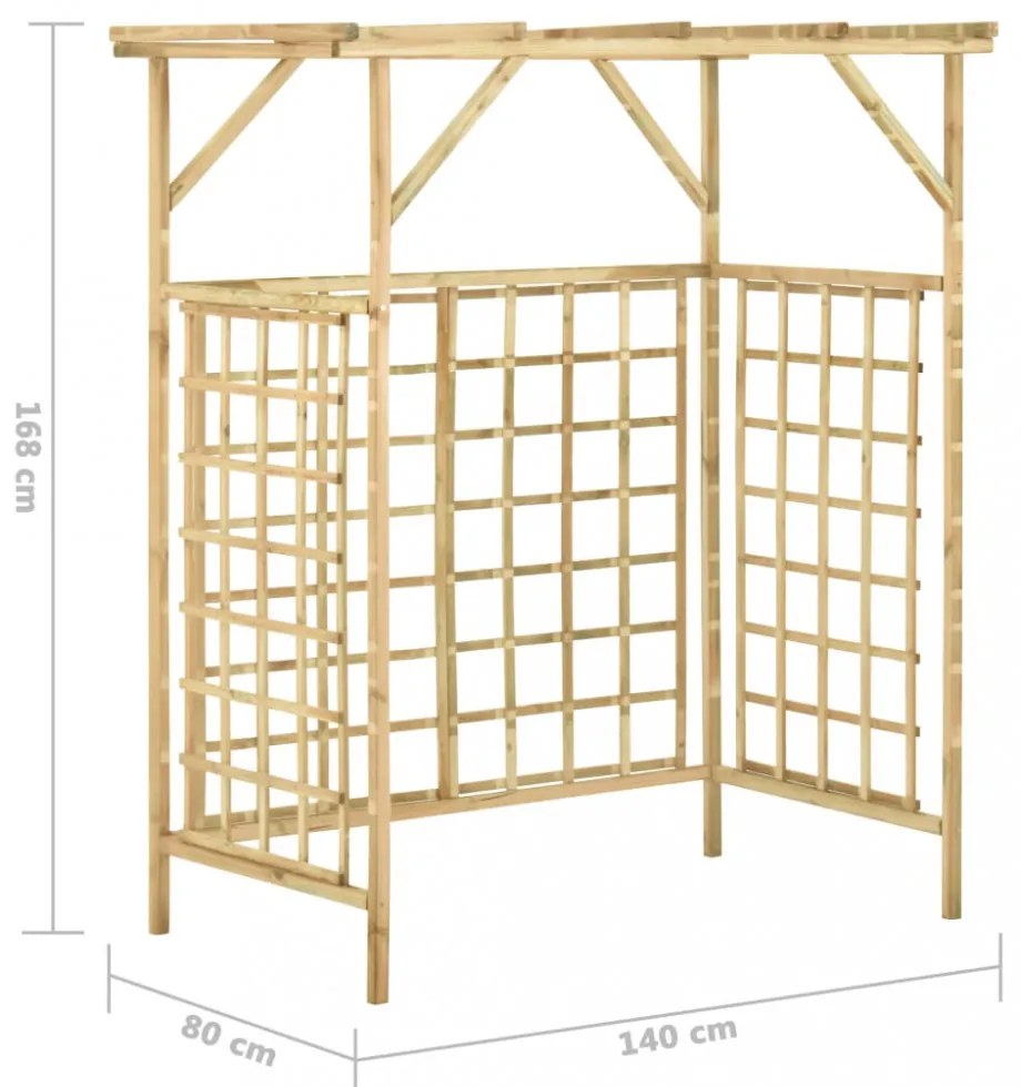 impregnált fenyőfa kerti pergola 2 szemeteskukához
