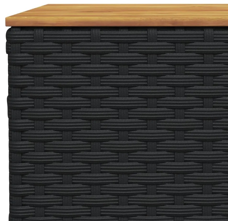 fekete polyrattan és akácfa kerti asztal 55 x 55 x 36 cm