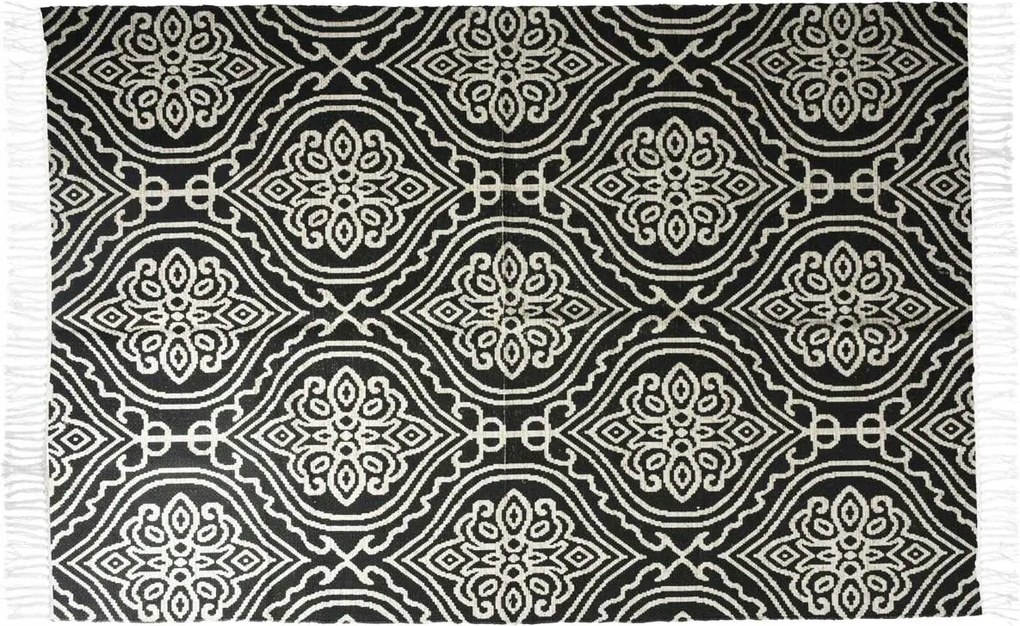 Stílusos Pamut Szőnyeg 120x180 cm rojtokkal fehér-fekete nagy szőnyeg