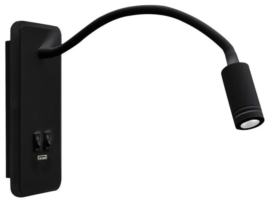 LED flexibilis fali lámpa USB-vel BASE 1xLED/8W+1xLED/2W/230V fekete