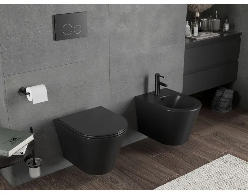 Mexen Rico, fali WC csésze 490x360x370 mm, Perem nélküli Tornado, matt fekete, 3372XX85T
