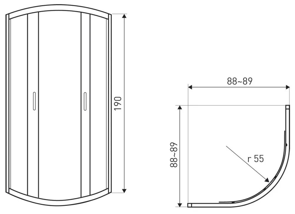 Soho Black 90 íves zuhanykabin zuhanytálca nélkül