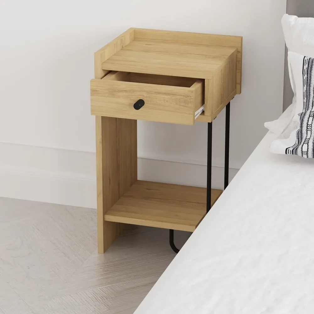 Natúr színű éjjeliszekrény tölgyfa dekorral Mercure – Marckeric