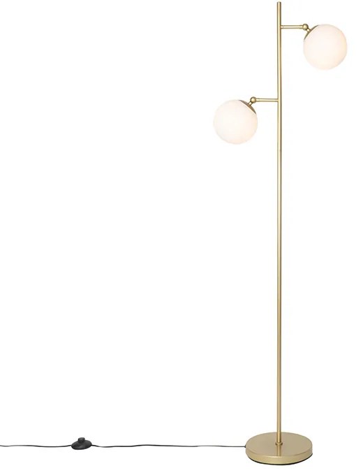 Art Deco állólámpa arany opál üveggel 2-lámpás - Pallon