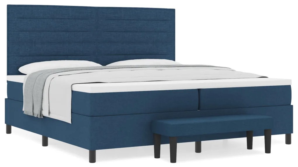 Box Spring Ágy Matraccal és Pad Kék 200x200 cm Szövet