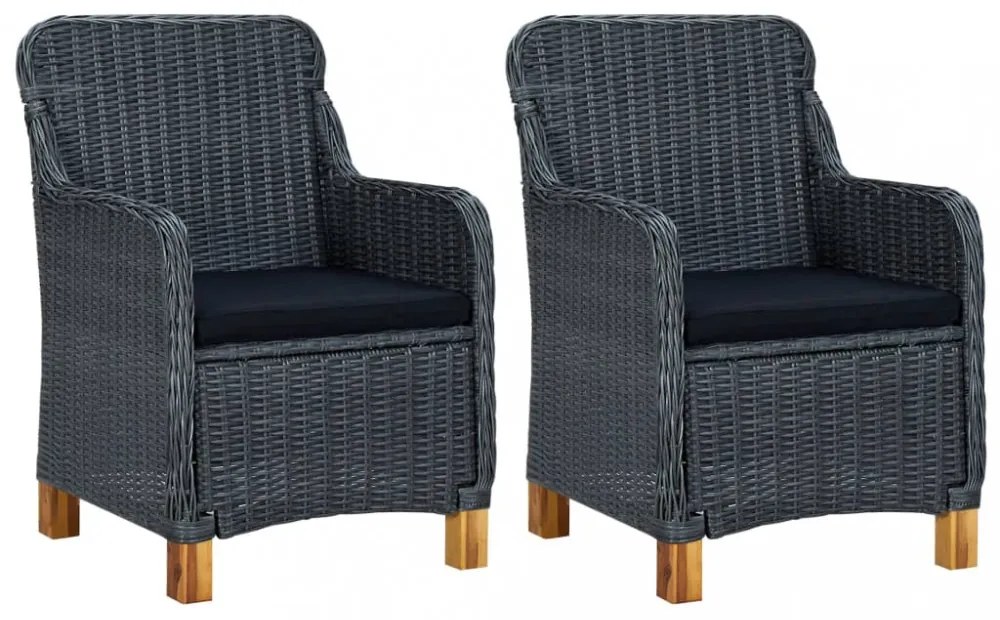 2 db sötétszürke polyrattan kerti szék párnával