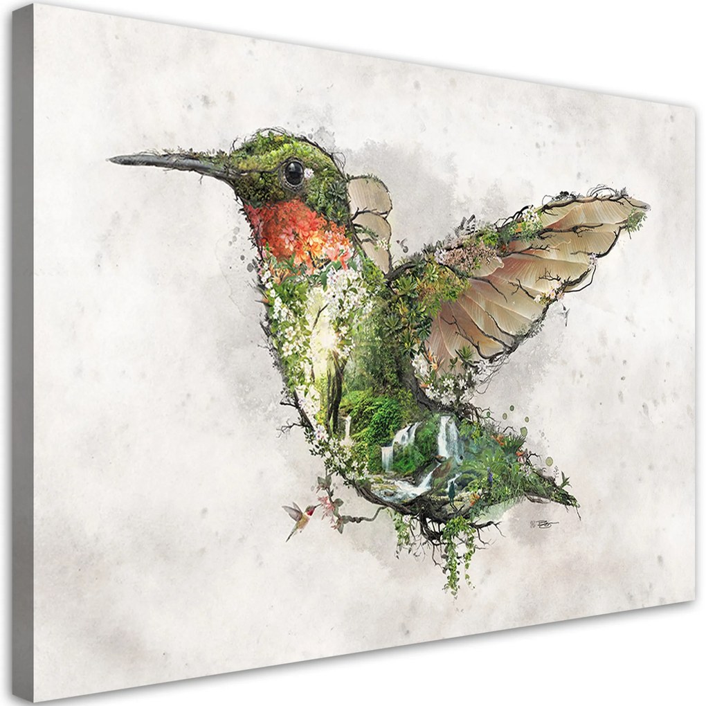 Gario Vászonkép Kolibri és a varázslatos erdő - Barrett Biggers Méret: 100 x 70 cm