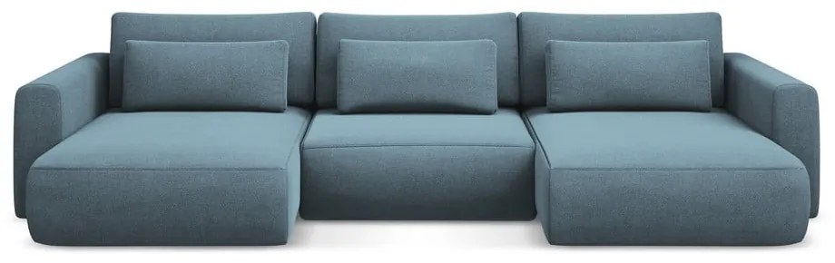 Világoskék kinyitható-tárolóhelyes (U alakú) sarokkanapé Kapua – Makamii