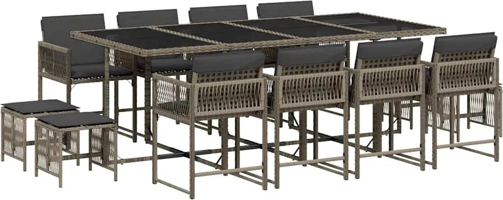 vidaXL 13 részes szürke polyrattan kerti ülőgarnitúra párnákkal