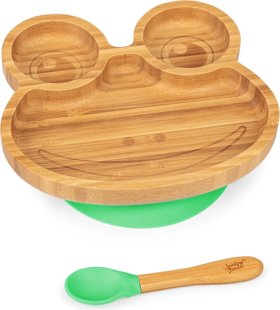 Klarstein Gyermek étkészlet, bambusz tányér és kanál, 250 ml, mellékelve tapadókorong, 18 x 18 cm
