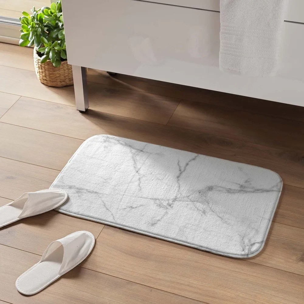 Fehér-szürke textil fürdőszobai kilépő 45x75 cm Marbre – douceur d'intérieur