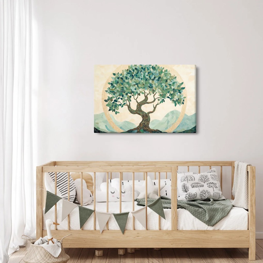Kép – Elegáns mozaik fával (90x60 cm)
