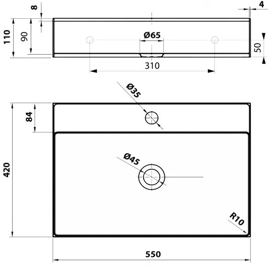 Sapho - AURUM 55x42 cm pultba szerelhető mosdó, szálcsiszolt nemesacél