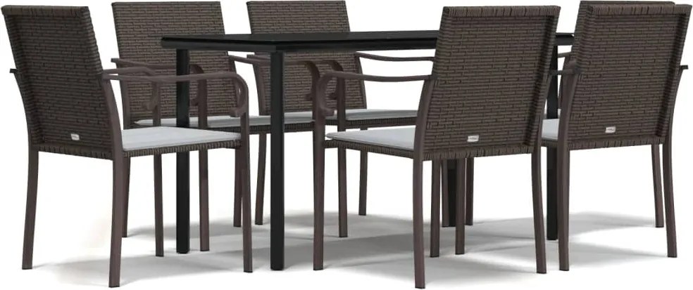 vidaXL 7 részes polyrattan és acél kerti étkezőgarnitúra párnával