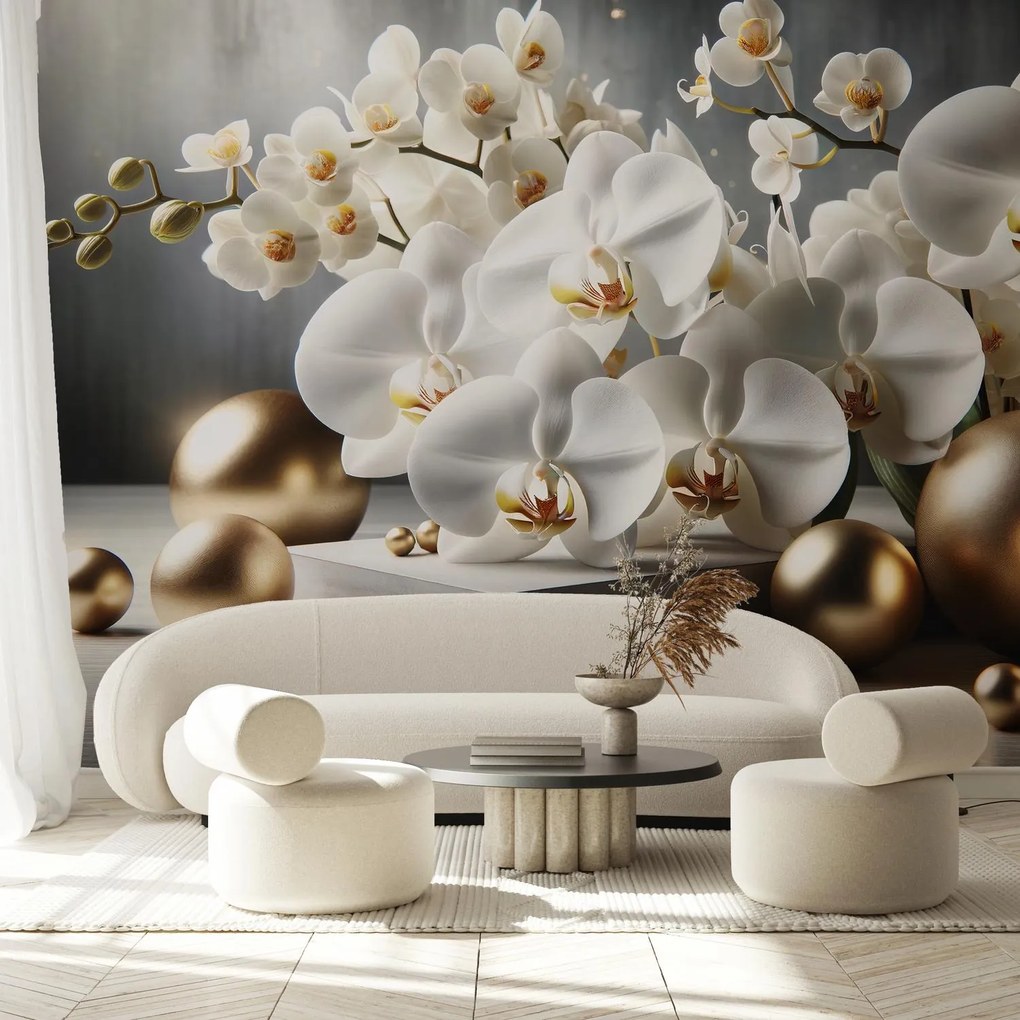 Fotótapéta - Orchidea és arany gömbök (147x102 cm)
