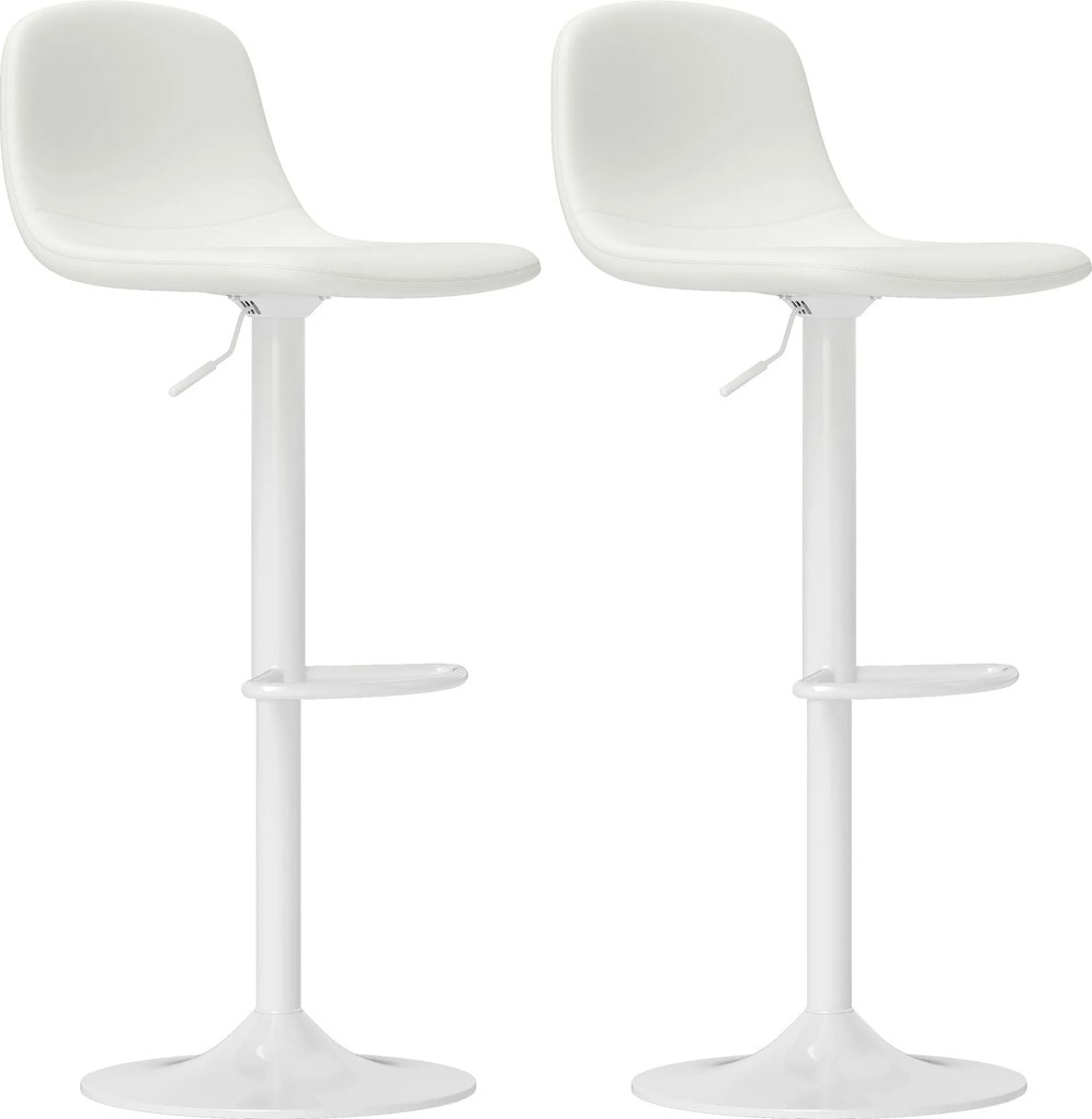 HOMCOM 2 db Barasztal Magas Konyhai Szék Állítható Magasság 84-104 cm Háttámlával és Lábpihentővel PU Kárpitozással 360° Forgó Étkezőpulthoz Fehér | A