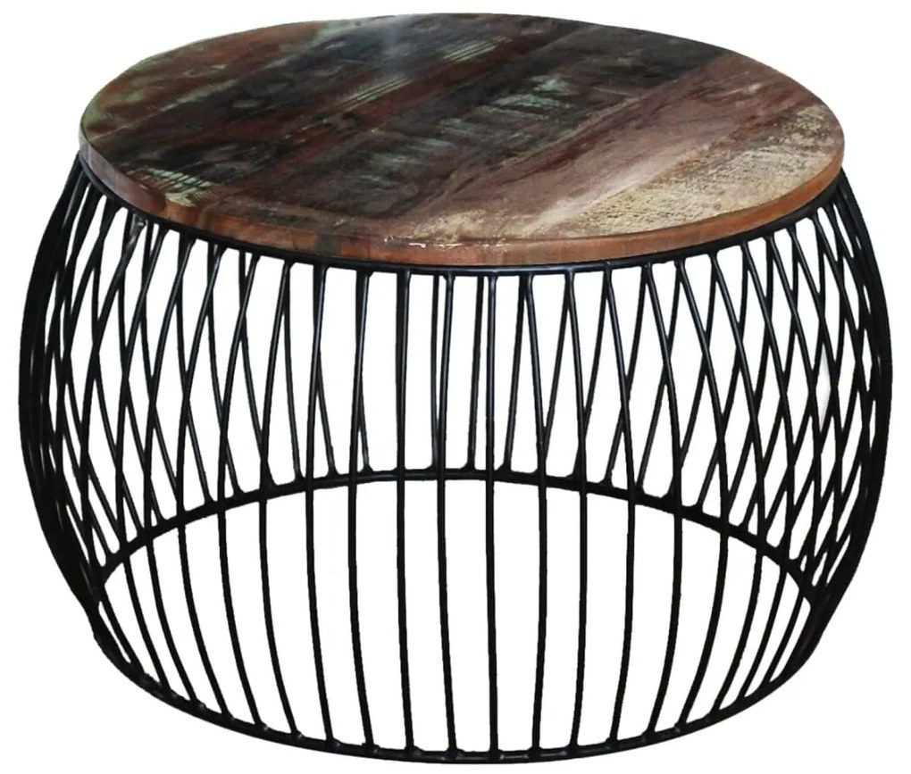 Kerek tömör újrahasznosított fa dohányzóasztal 68 x 37 cm