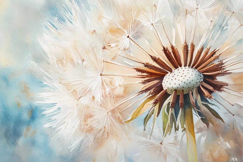 Fotótapéta Flizelina Akvarell Természet Virág Pitypang Pehely 254x184 ragasztó