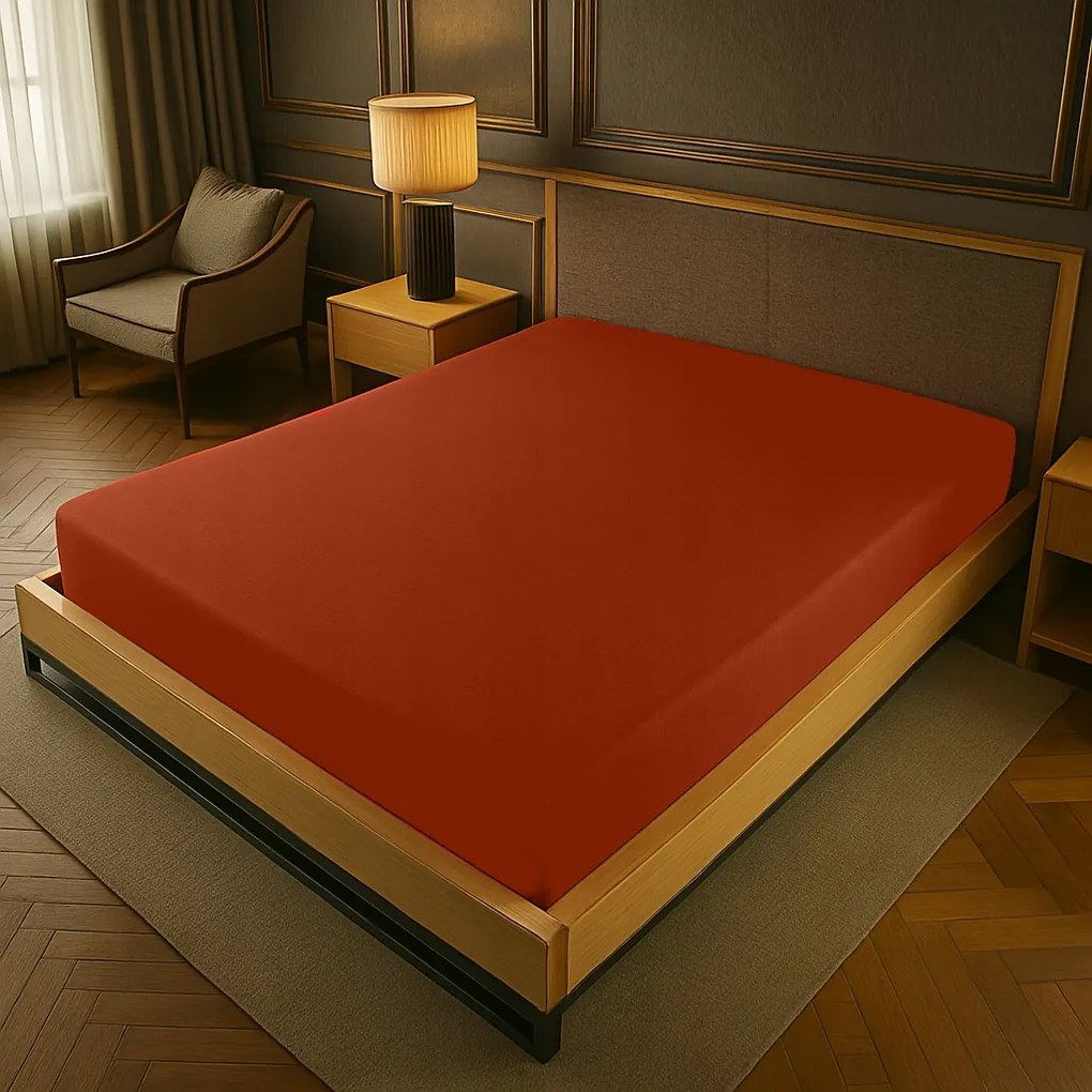 Gumis Jersey Lepedő 100X200 Téglavörös