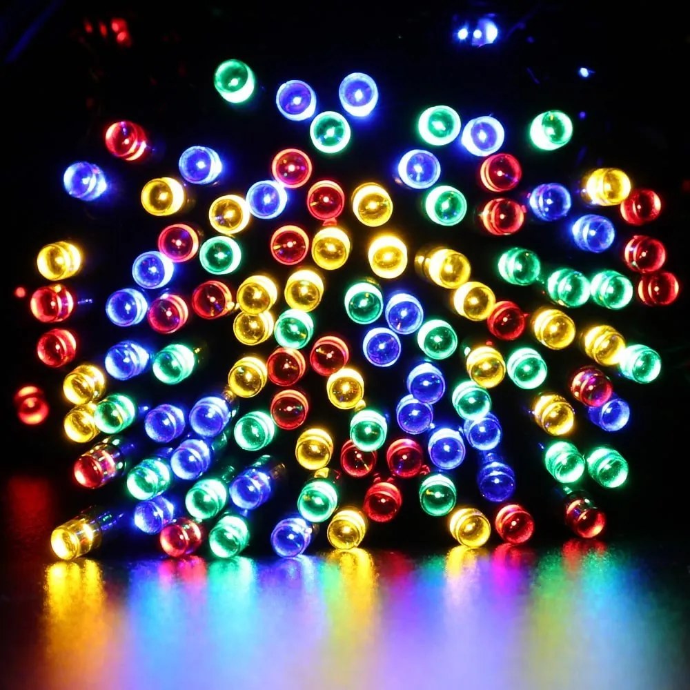 100 LED-es napelemes kerti fényfüzér-10 méteres-színes