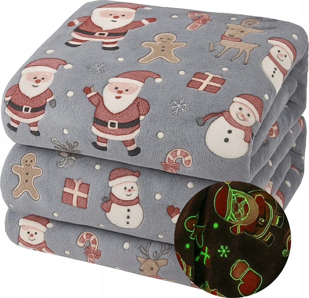 Koc Takaró Polár Karácsonyi Gyerek Fényvisszaverő Sötétben Világító 150X200 CM