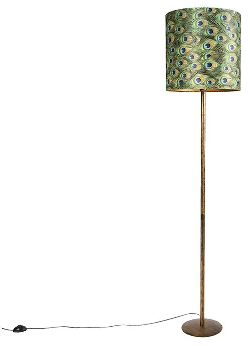 Vintage állólámpa arany páva árnyékolóval 40 cm - Simplo