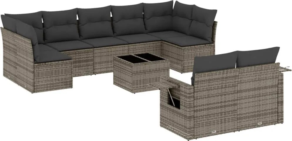 vidaXL 10 részes szürke polyrattan kerti ülőgarnitúra párnákkal