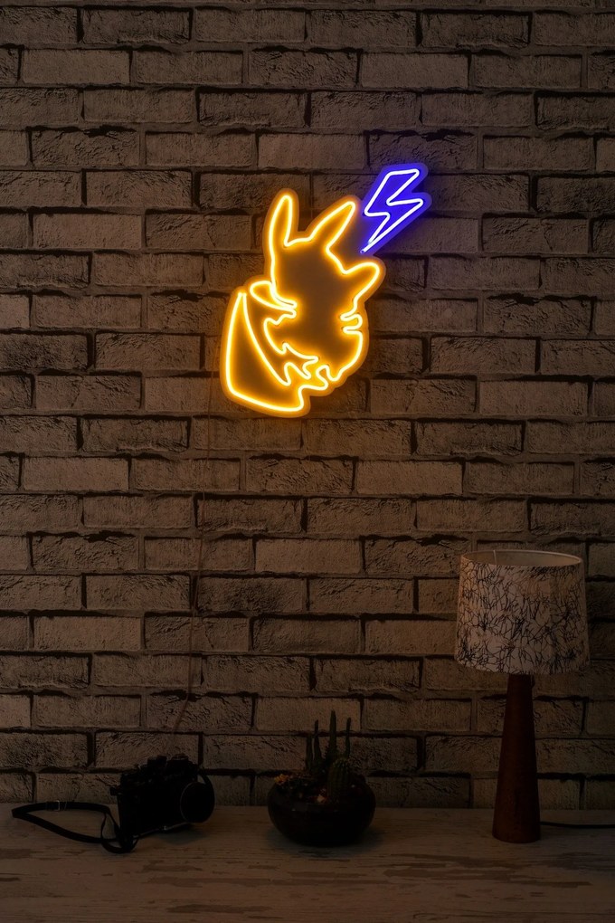 Műanyag LED-es fali dekoráció, Pikachu - Sárga Blue