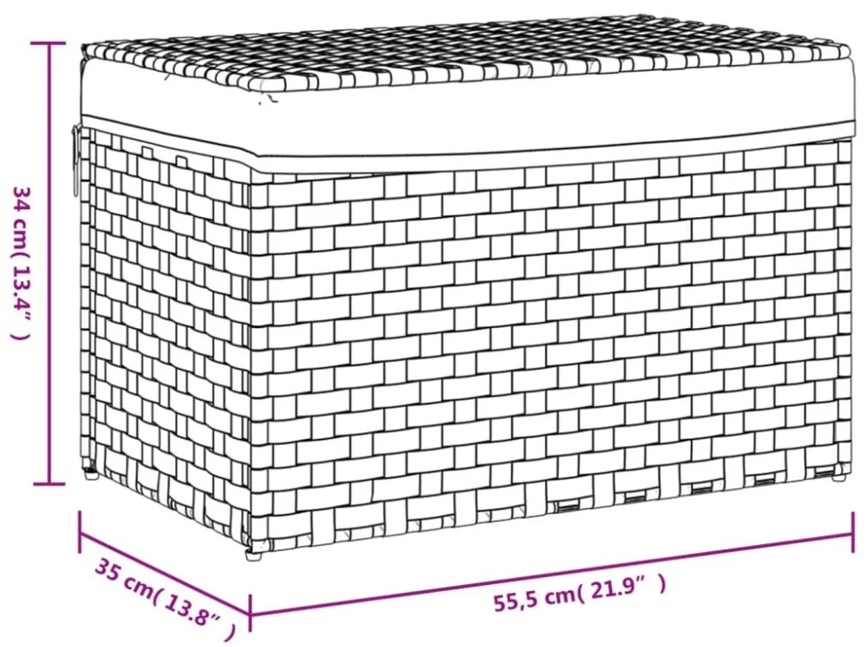 szürke polyrattan szennyeskosár fedéllel 55,5 x 35 x 34 cm