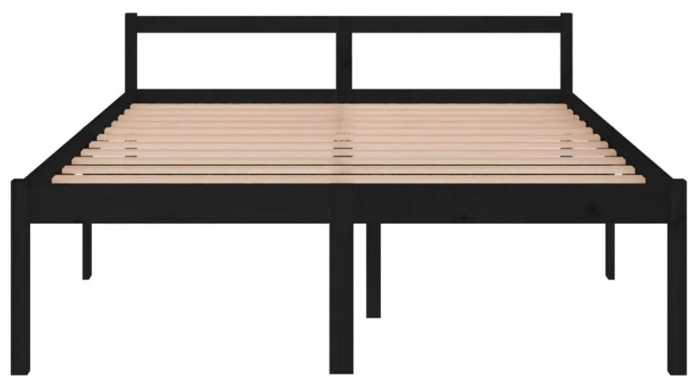 King Size fekete tömör fenyőfa ágy időseknek 150 x 200 cm